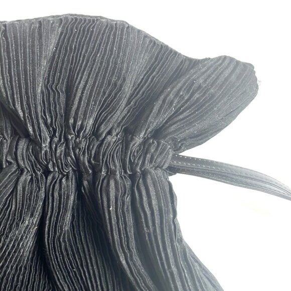 Y's Black Pleated Satin Leather-Drawstring Backpack - Picture 2 of 8